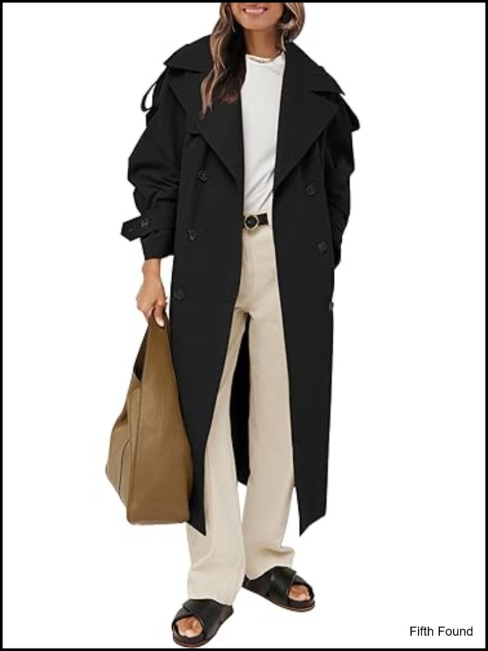 Oversized Long Trench Coat Double Breasted Lapel Windproof Polyester Blend